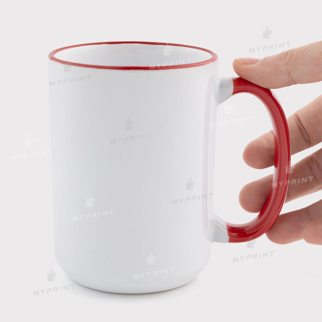 Чашка для сублімації з кольоровим обідком та кольоровою ручкою червона 15 Oz (425 мл) (12674) - фото 2 Чашка для сублімації з кольоровим обідком та кольоровою ручкою червона 15 Oz (425 мл) (12674) - фото 2 - Заготовки для сублімації