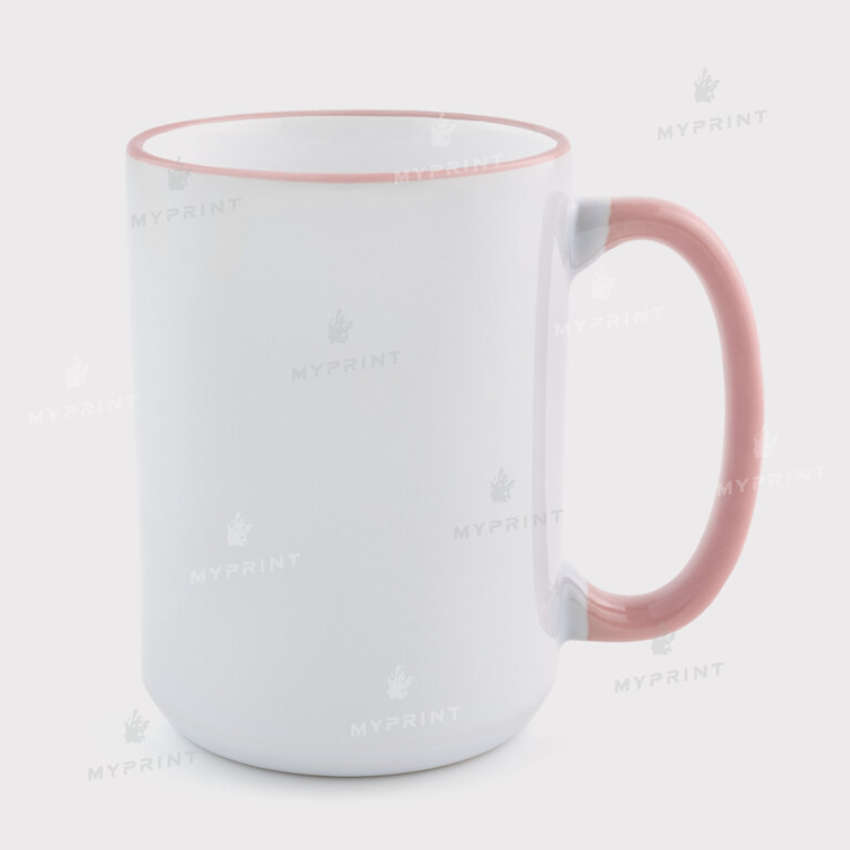 Кружка для сублимации с цветным ободком и цветной ручкой розовая 15 Oz (425 мл) (12676) 