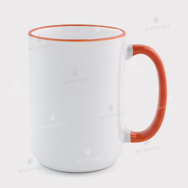 Кружка для сублимации с цветным ободком и цветной ручкой оранжевая 15 Oz (425 мл) (12677) 