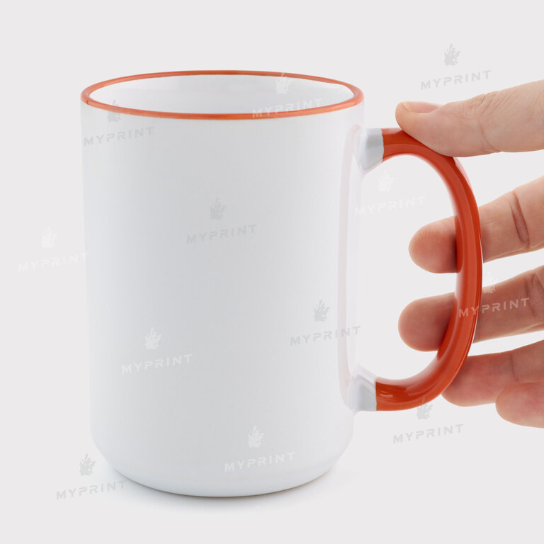 Кружка для сублимации с цветным ободком и цветной ручкой оранжевая 15 Oz (425 мл) (12677) 