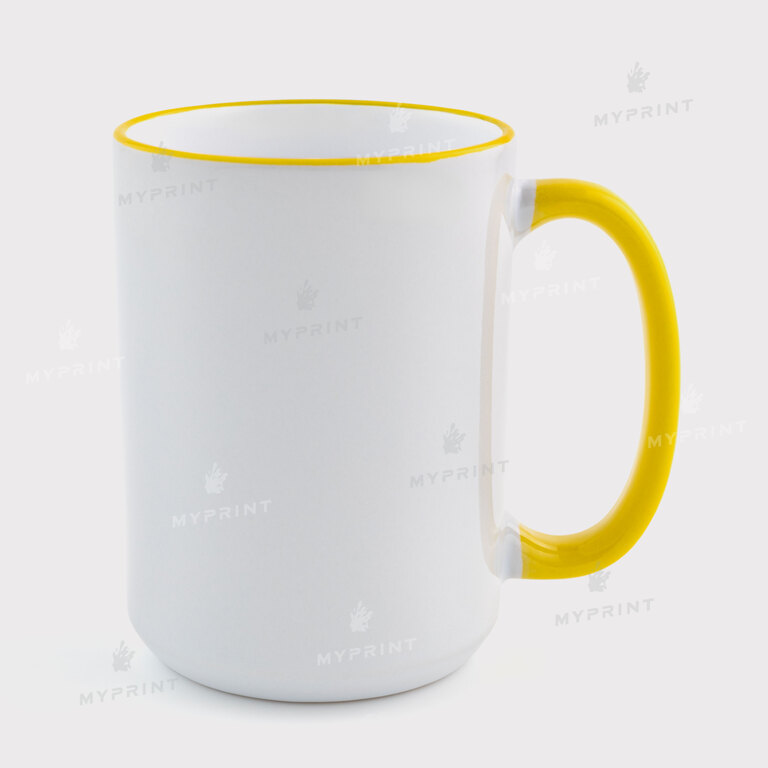 Кружка для сублимации с цветным ободком и цветной ручкой желтая 15 Oz (425 мл) (12678) 