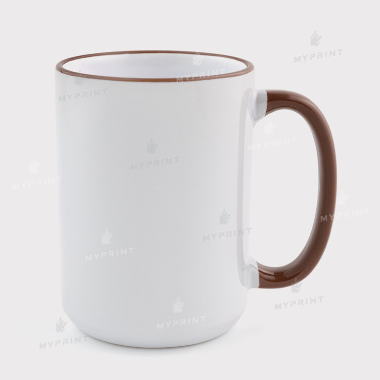 Кружка для сублимации с цветным ободком и цветной ручкой коричневая 15 Oz (425 мл) (12679) 