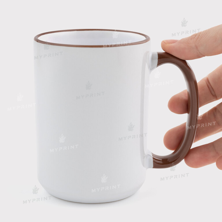 Кружка для сублимации с цветным ободком и цветной ручкой коричневая 15 Oz (425 мл) (12679) 