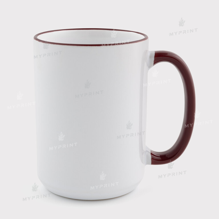 Кружка для сублимации с цветным ободком и цветной ручкой бордовая 15 Oz (425 мл) (12680) 