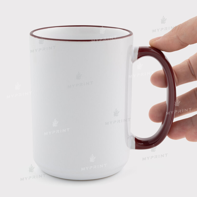 Кружка для сублимации с цветным ободком и цветной ручкой бордовая 15 Oz (425 мл) (12680) 