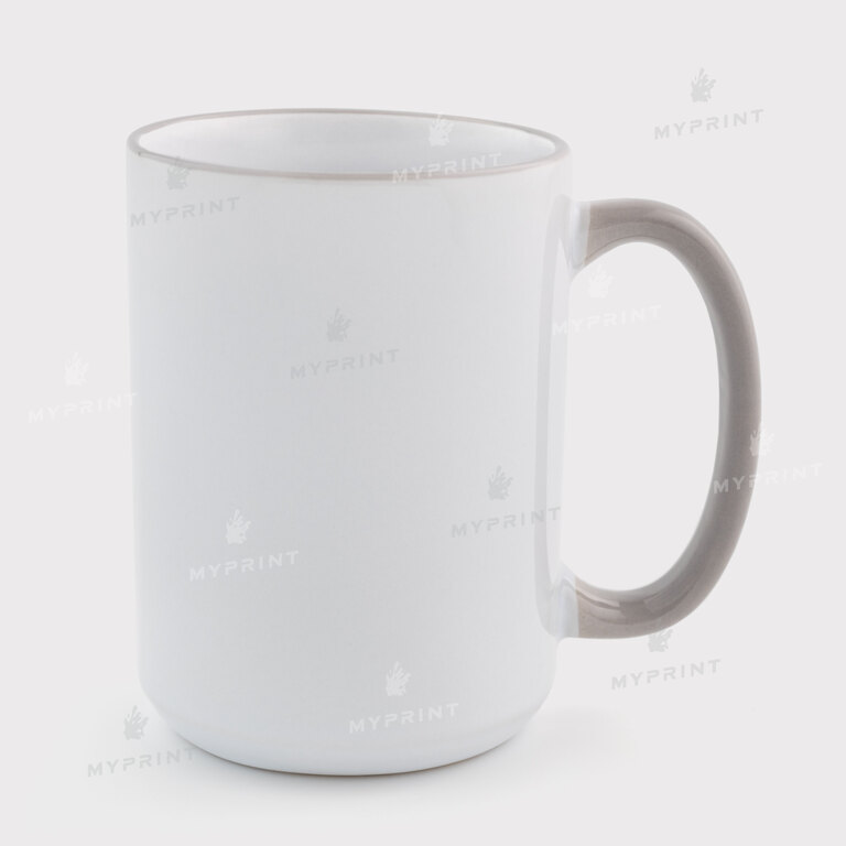 Кружка для сублимации с цветным ободком и цветной ручкой серая 15 Oz (425 мл) (12682) 