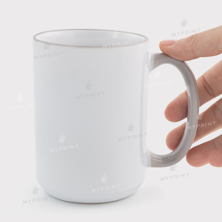 Кружка для сублимации с цветным ободком и цветной ручкой серая 15 Oz (425 мл) (12682) 