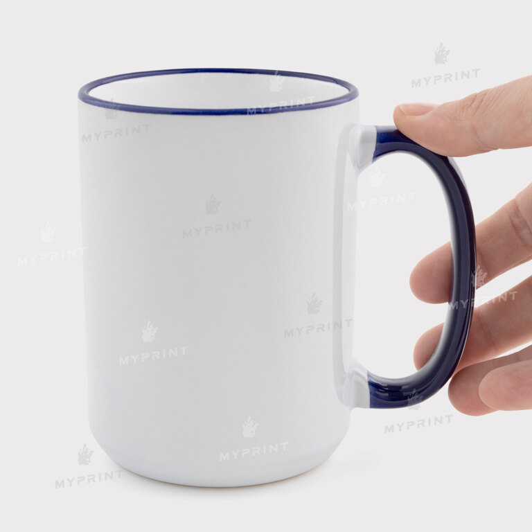 Кружка для сублимации с цветным ободком и цветной ручкой темно-синяя 15 Oz (425 мл) (12684) 