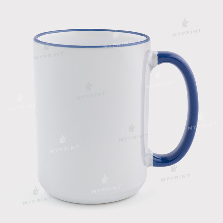 Кружка для сублимации с цветным ободком и цветной ручкой синяя 15 Oz (425 мл) (12685) 