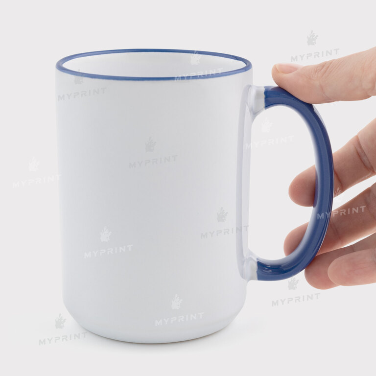 Кружка для сублимации с цветным ободком и цветной ручкой синяя 15 Oz (425 мл) (12685) 