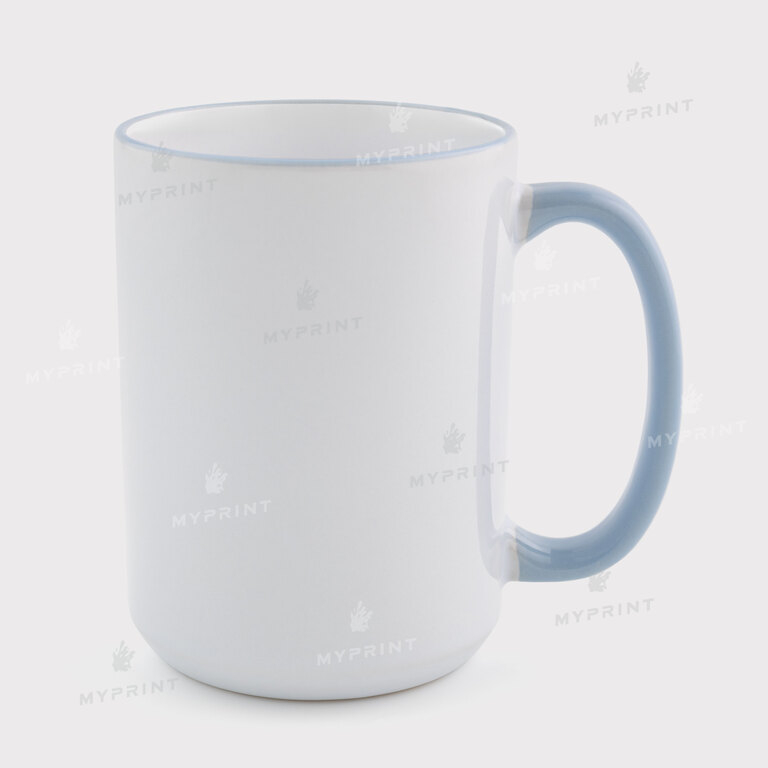 Кружка для сублимации с цветным ободком и цветной ручкой голубая 15 Oz (425 мл) (12686) 
