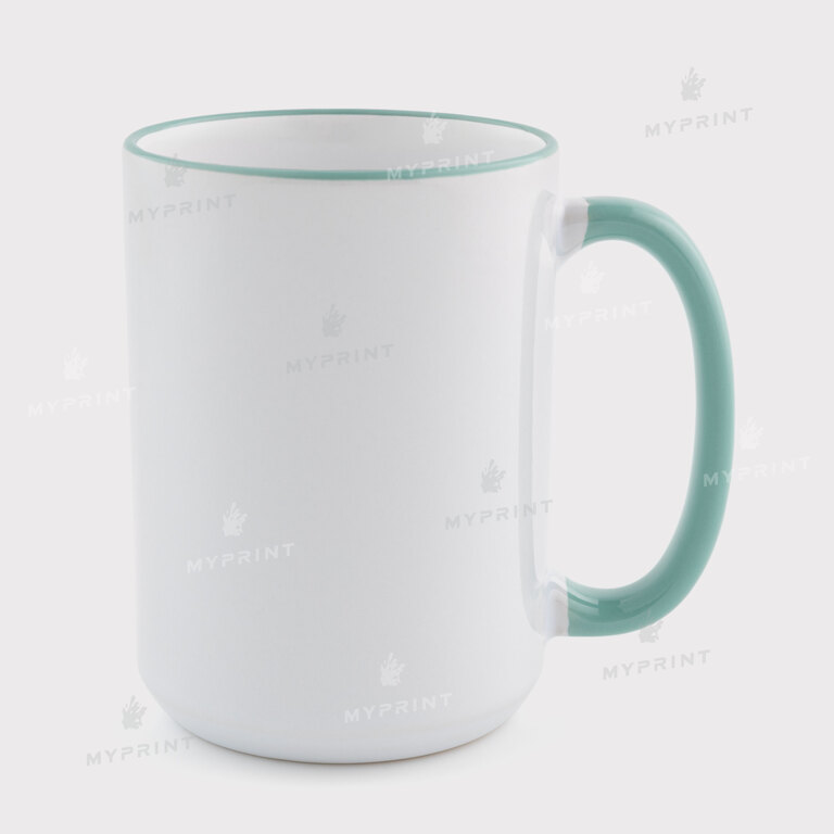 Кружка для сублимации с цветным ободком и цветной ручкой бирюзовая 15 Oz (425 мл) (12683) 