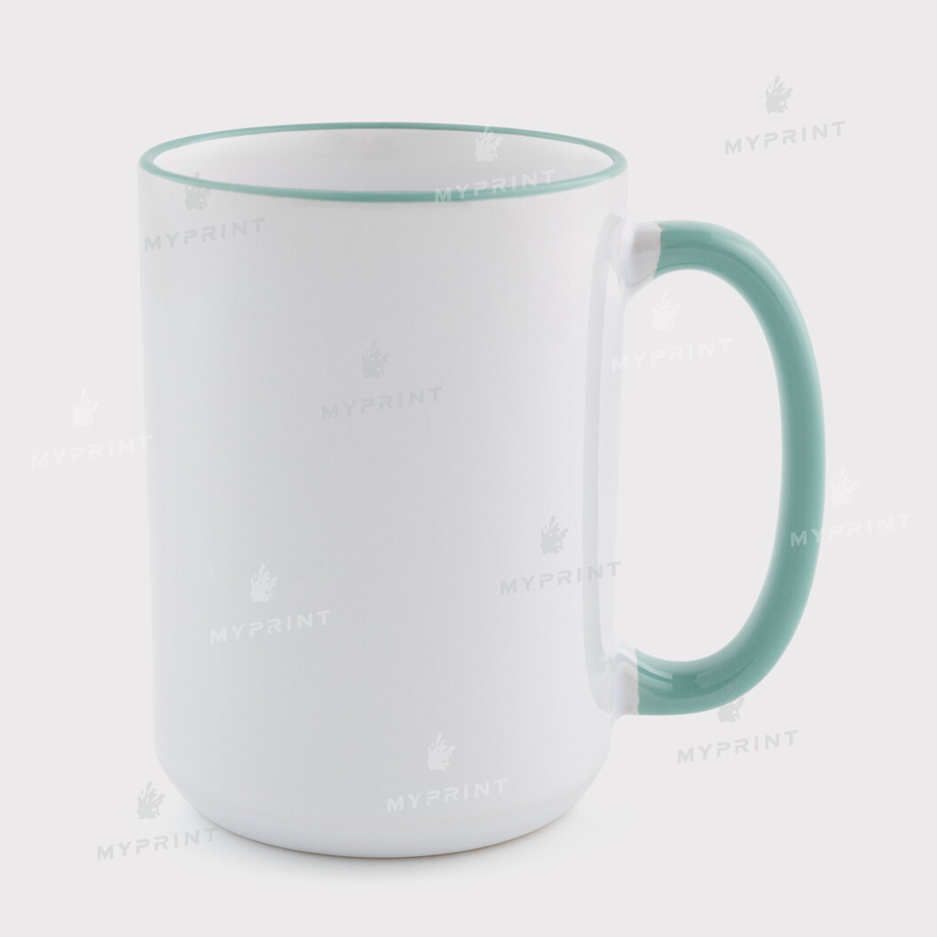 Чашка для сублімації з кольоровим обідком та кольоровою ручкою бірюзова 15 Oz (425 мл) (12683) - фото 1 Чашка для сублімації з кольоровим обідком та кольоровою ручкою бірюзова 15 Oz (425 мл) (12683) - фото 1 - Заготовки для сублімації