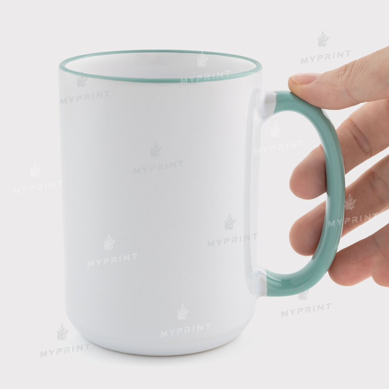 Кружка для сублимации с цветным ободком и цветной ручкой бирюзовая 15 Oz (425 мл) (12683) 