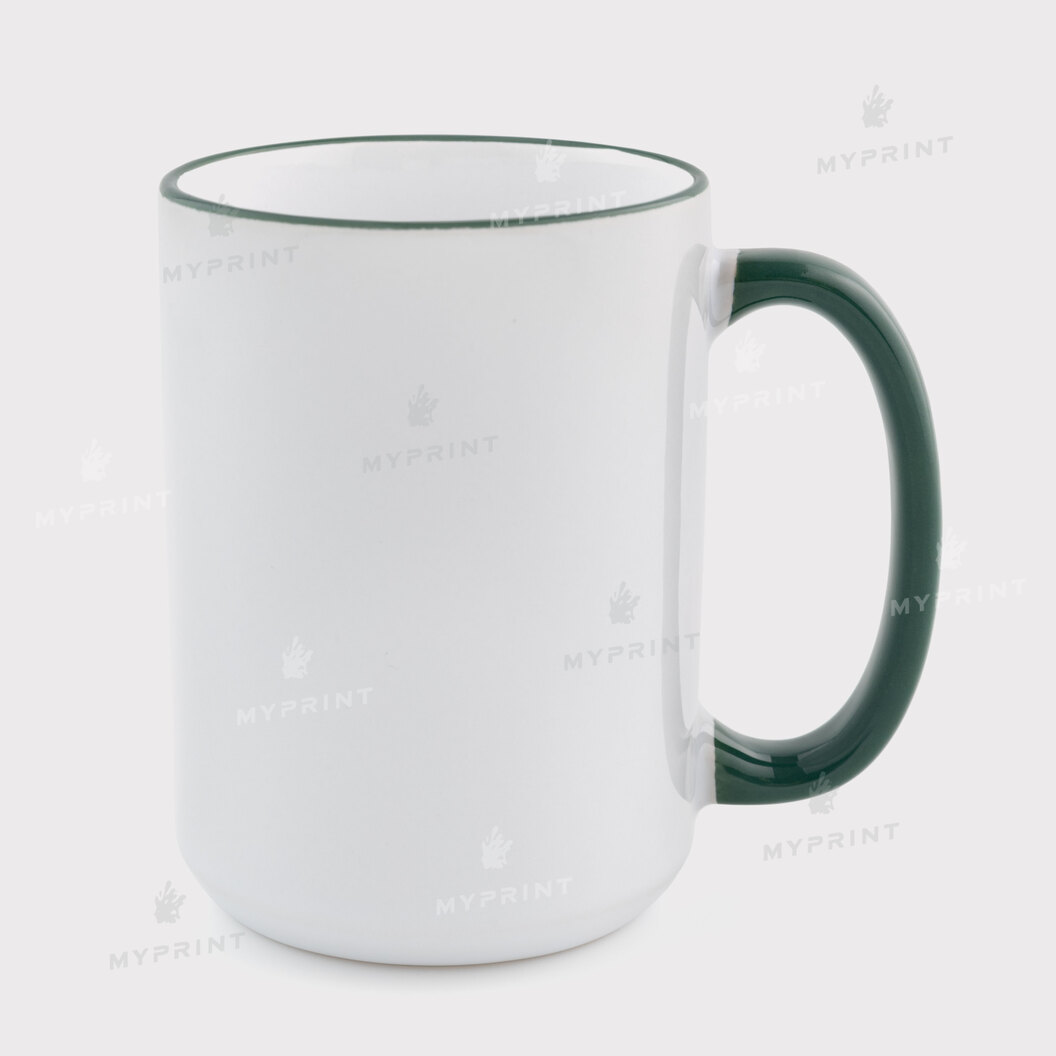 Чашка для сублімації з кольоровим обідком та кольоровою ручкою темно-зелена 15 Oz (425 мл) (12687) - фото 1 Чашка для сублімації з кольоровим обідком та кольоровою ручкою темно-зелена 15 Oz (425 мл) (12687) - фото 1 - Заготовки для сублімації