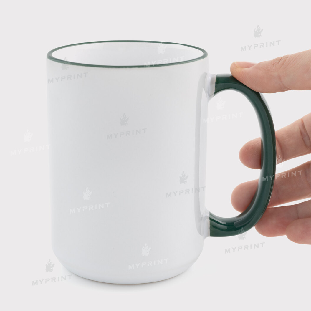 Чашка для сублімації з кольоровим обідком та кольоровою ручкою темно-зелена 15 Oz (425 мл) (12687) - фото 2 Чашка для сублімації з кольоровим обідком та кольоровою ручкою темно-зелена 15 Oz (425 мл) (12687) - фото 2 - Заготовки для сублімації