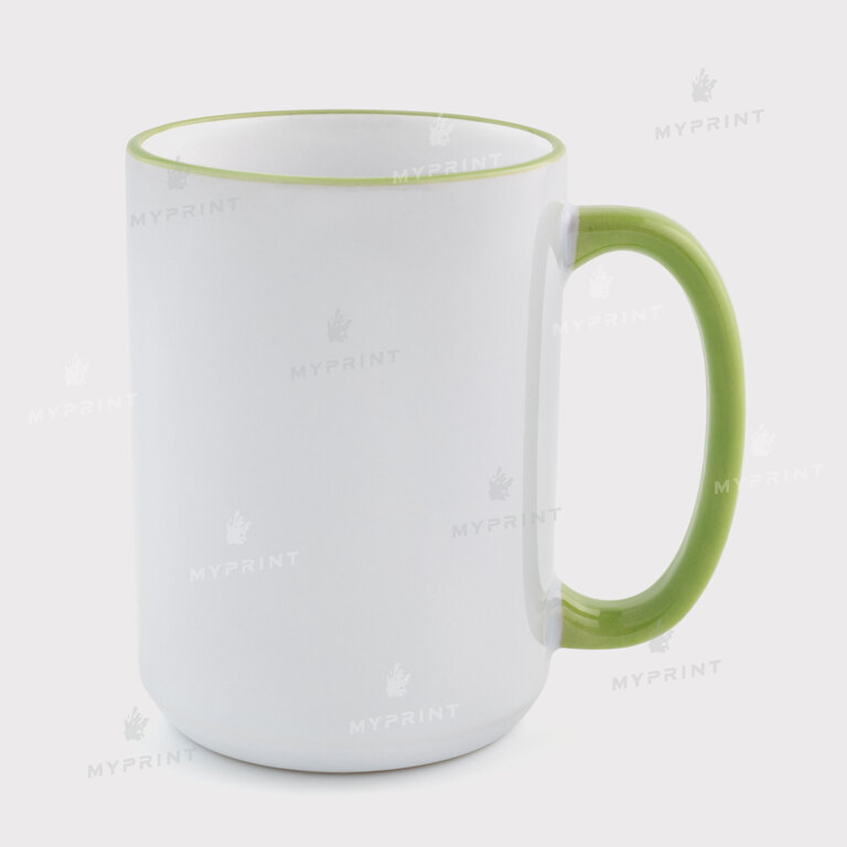 Кружка для сублимации с цветным ободком и цветной ручкой салатовая 15 Oz (425 мл) (12689) 