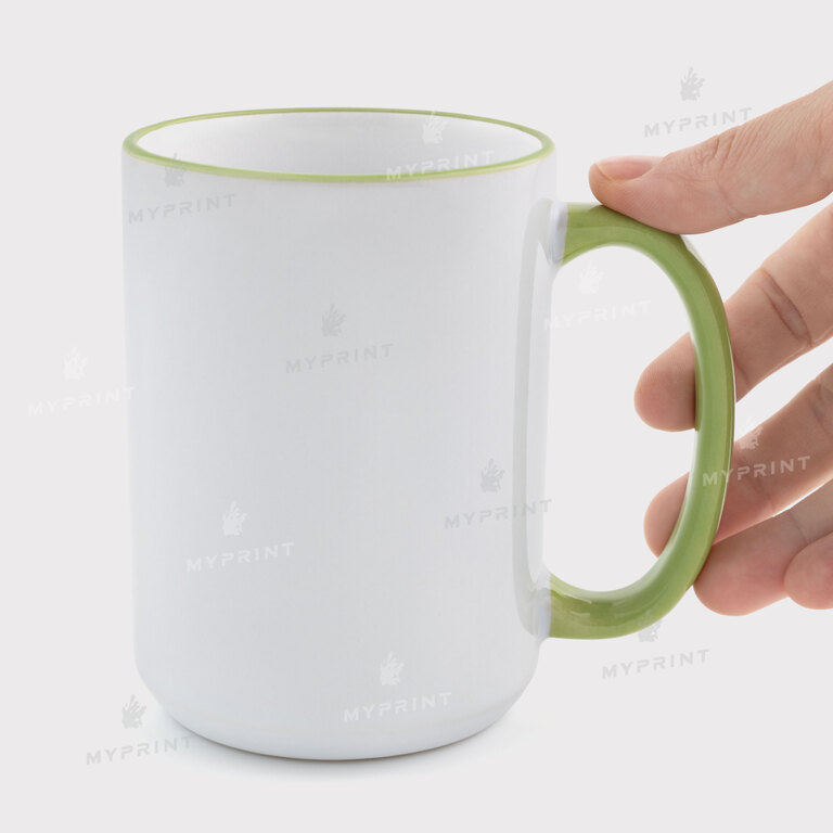 Кружка для сублимации с цветным ободком и цветной ручкой салатовая 15 Oz (425 мл) (12689) 