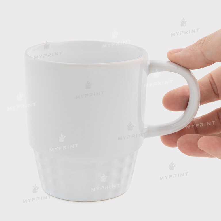 Кружка для сублимации белая складывающаяся одна на другую рифленая снизу (300 мл) (12690) 