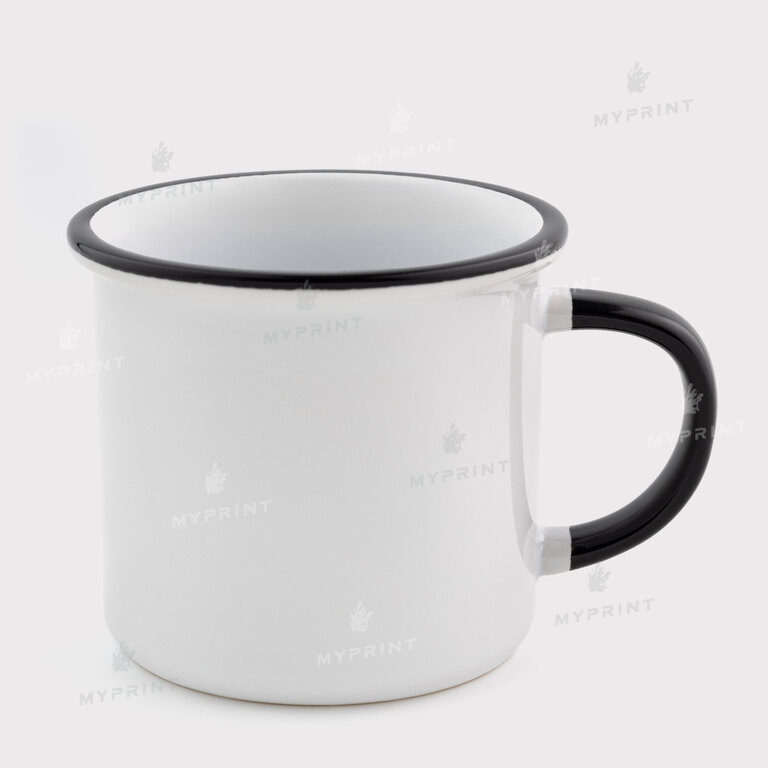 Кружка для сублимации в стиле эмалированной с цветным ободком и цветной ручкой черная (250 мл) (12672) 