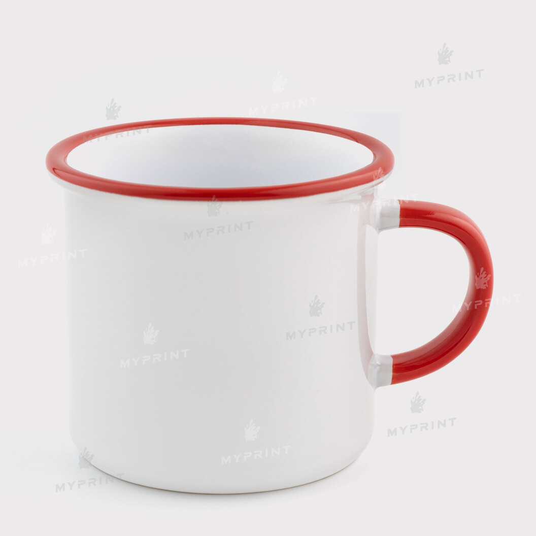 Кружка для сублимации в стиле эмалированной с цветным ободком и цветной ручкой красная (250 мл) (12673) - фото 1 Кружка для сублимации в стиле эмалированной с цветным ободком и цветной ручкой красная (250 мл) (12673) - фото 1 - Заготовки для сублимации