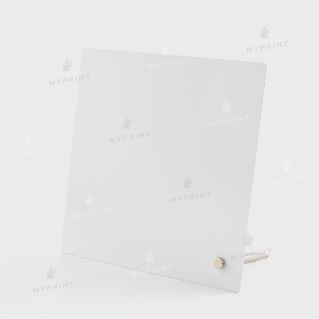 Photo frame for sublimation, metal with metal support, glossy white, 152.4*152.4 mm, thickness 0.65 mm (12224) - фото 1 - Blanks for sublimation