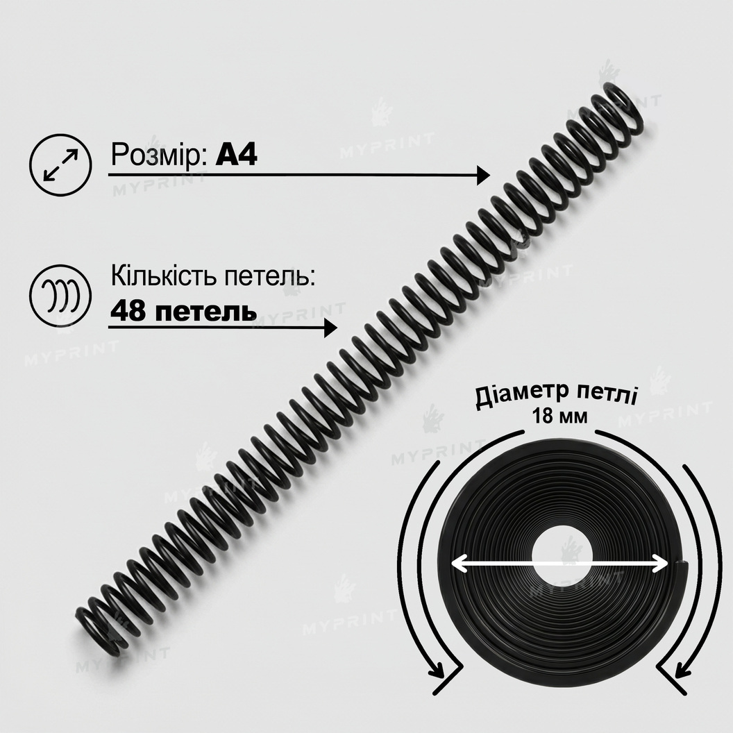 Пластиковая спираль для брошюровки А4, 4:1, 48 петель, 18 мм, черная, 100 шт. (12789) - фото 2 - Полиграфическое оборудование и материалы