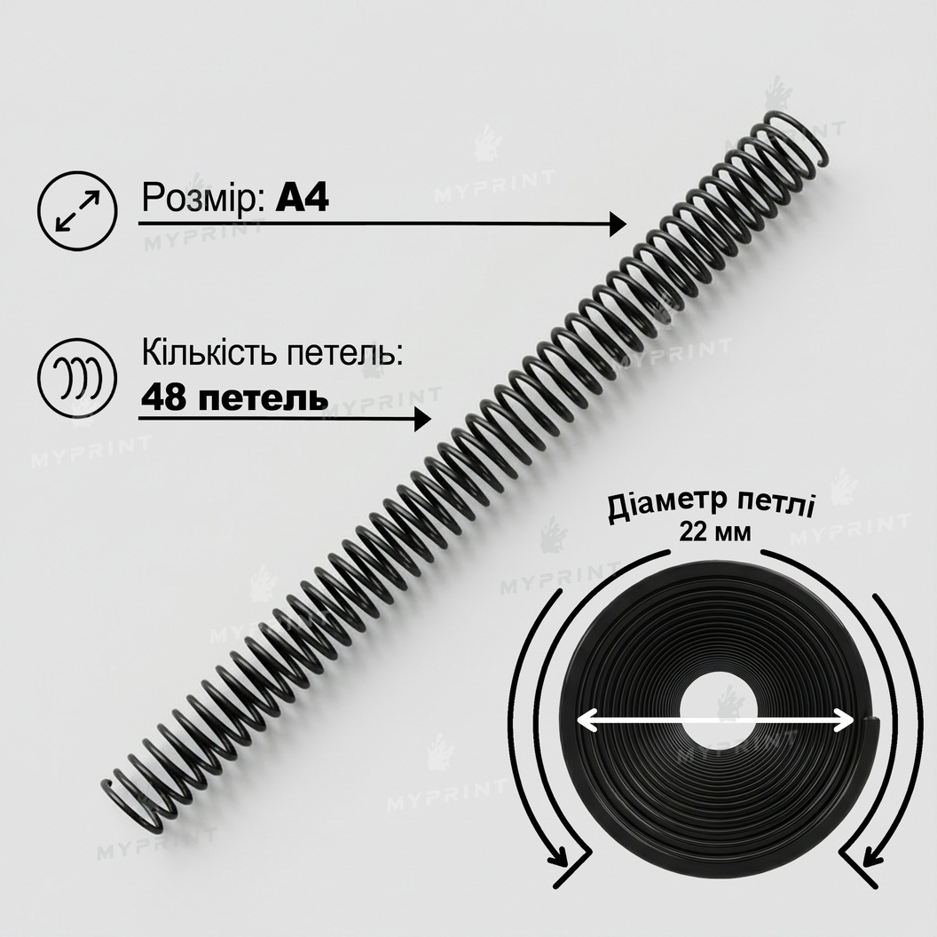 Пластикова спіраль для брошурування А4, 4:1, 48 петель, 22 мм, чорна, 100 шт. (12791) - фото 2 - Поліграфічне обладнання і матеріали