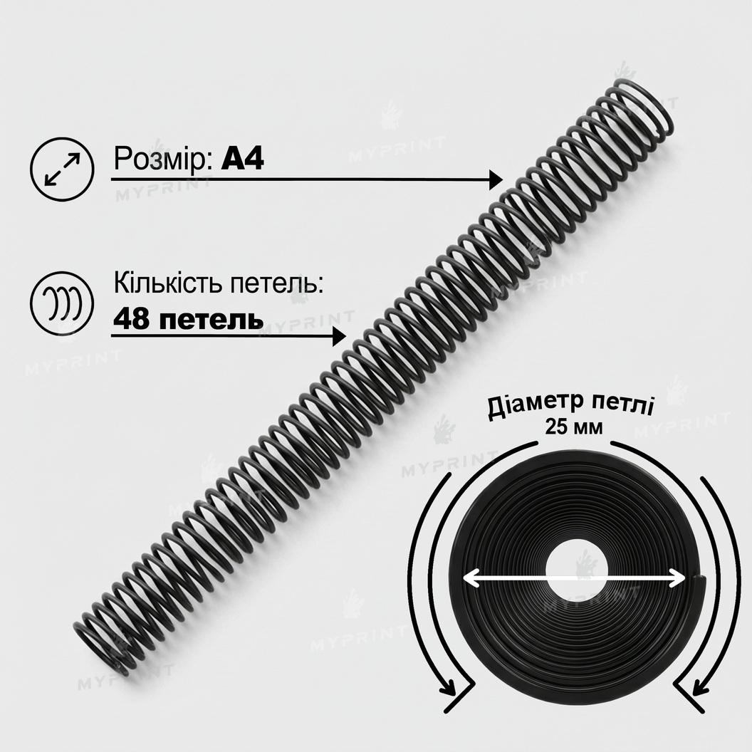 Пластиковая спираль для брошюровки А4, 4:1, 48 петель, 25 мм, черная, 50 шт. (12793) - фото 2 - Полиграфическое оборудование и материалы