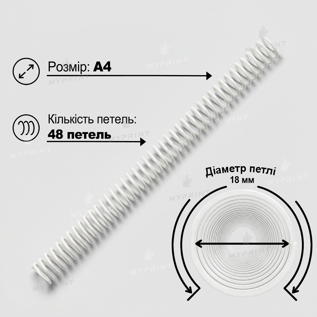 Пластикова спіраль для брошурування А4, 4:1, 48 петель, 18 мм, біла, 100 шт. (12790) - фото 2 - Поліграфічне обладнання і матеріали