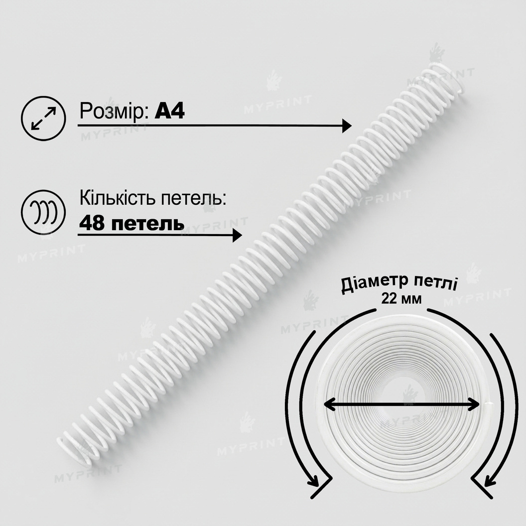 Пластикова спіраль для брошурування А4, 4:1, 48 петель, 22 мм, біла, 100 шт. (12792) - фото 2 - Поліграфічне обладнання і матеріали