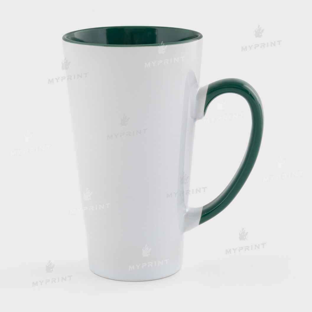 Sublimation latte Mug color with colored handle dark green 17 Oz (500 ml) (12668) - фото 1 Sublimation latte Mug color with colored handle dark green 17 Oz (500 ml) (12668) - фото 1 - Blanks for sublimation