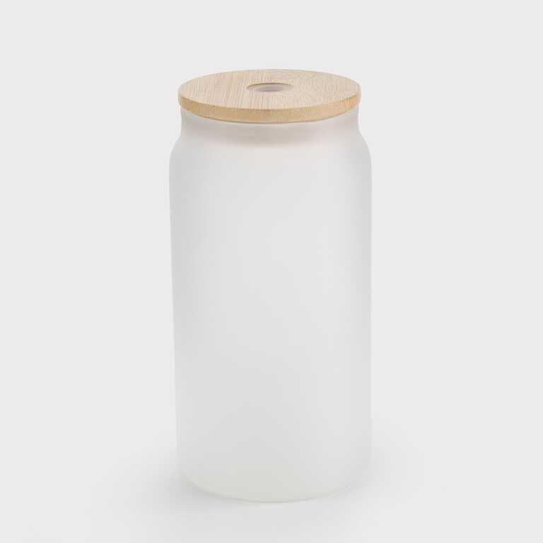 Банка для сублимации со стеклянной трубочкой и деревянной крышкой стеклянная матовая (500 мл) (12844) 