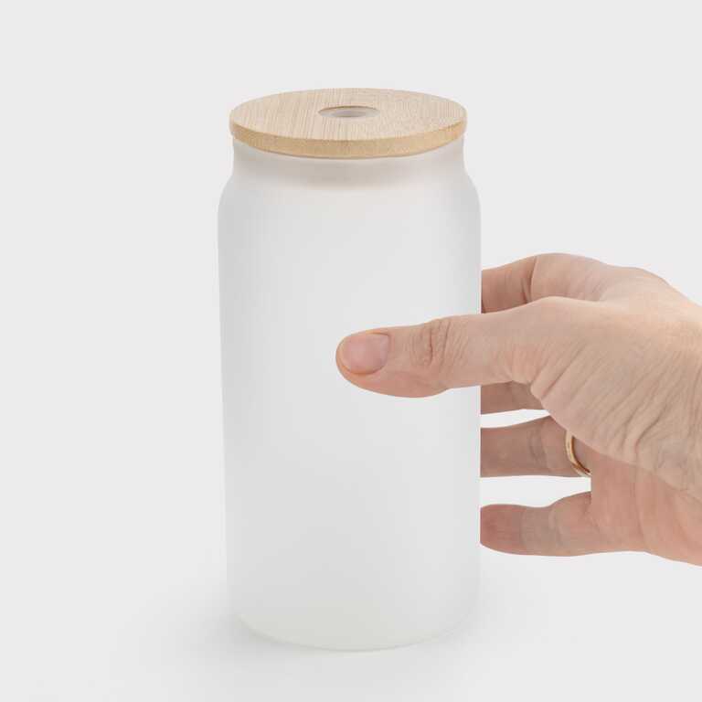 Банка для сублимации со стеклянной трубочкой и деревянной крышкой стеклянная матовая (500 мл) (12844) 