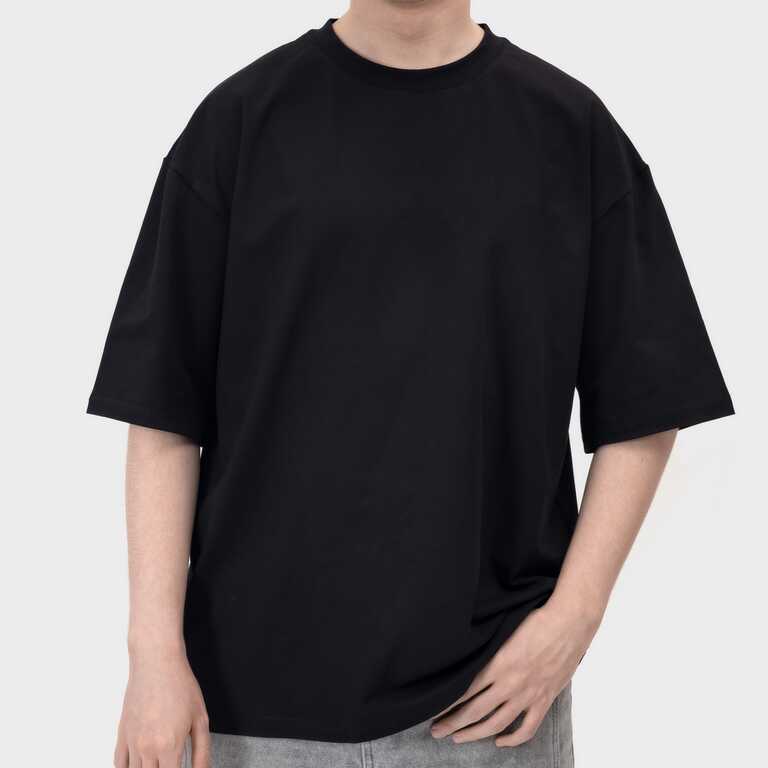 Футболка чоловіча оверсайз бавовна / еластан 200 г/м², чорна, L/XL (13067) 