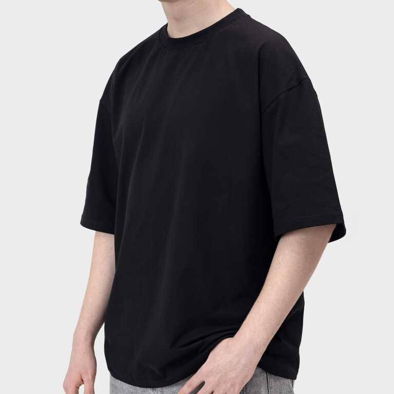 Футболка чоловіча оверсайз бавовна / еластан 200 г/м², чорна, L/XL (13067) 