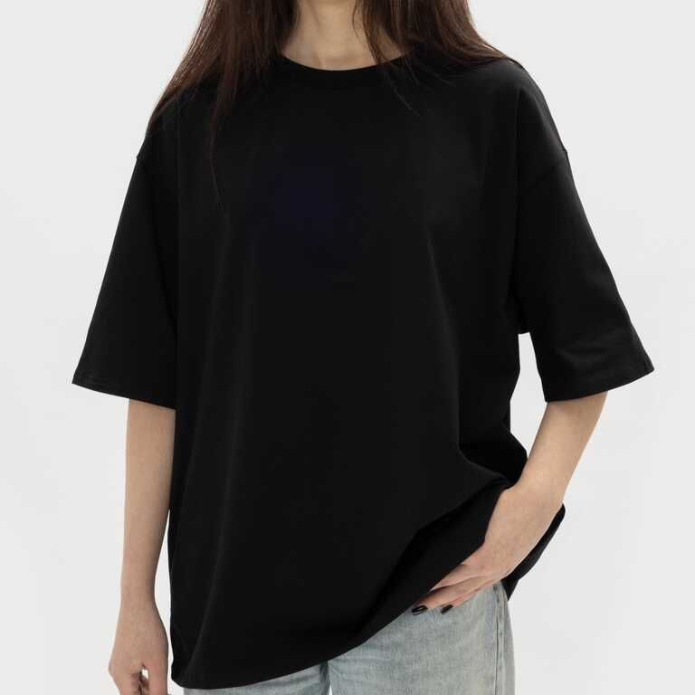 Футболка жіноча оверсайз бавовна / еластан 200 г/м², чорна, M/L (13069) 
